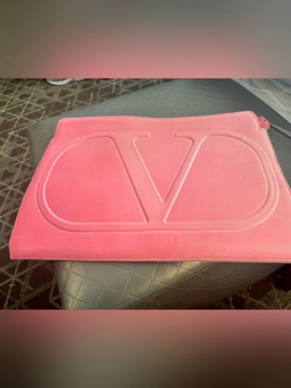 Valentino Coral Pink Embossed V Logo large Soft Velvet Laptop Sleeve